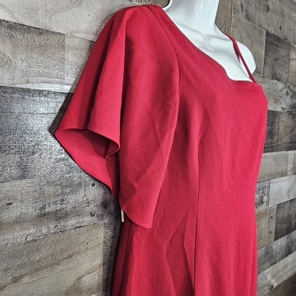 Trina Turk Upbeat One Flounce Shoulder Sheath Dress In Sangria - Picture 4 of 9